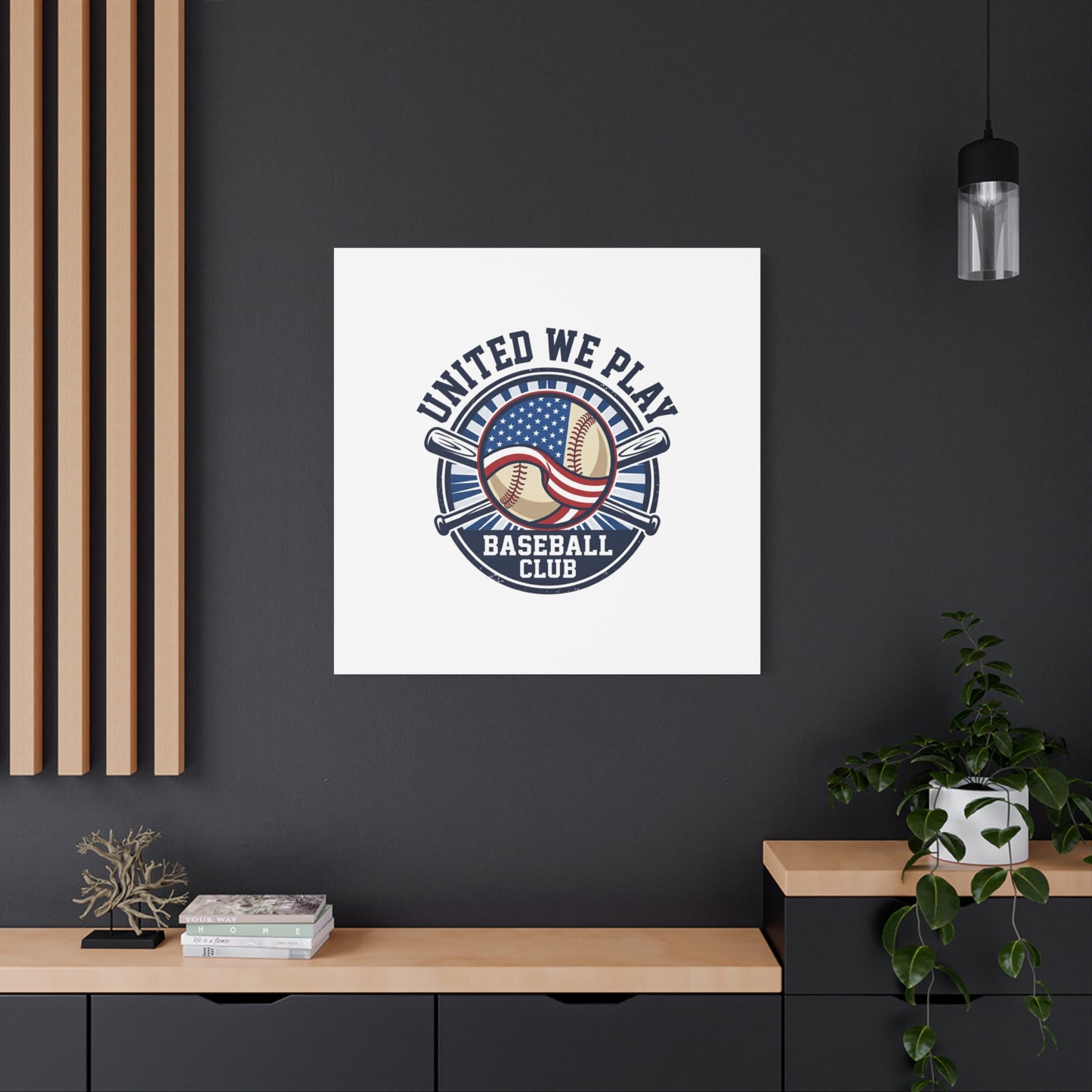 United We Play Baseball Club Canvas | Patriotic Baseball Graphic, Vintage Ballpark Aesthetic