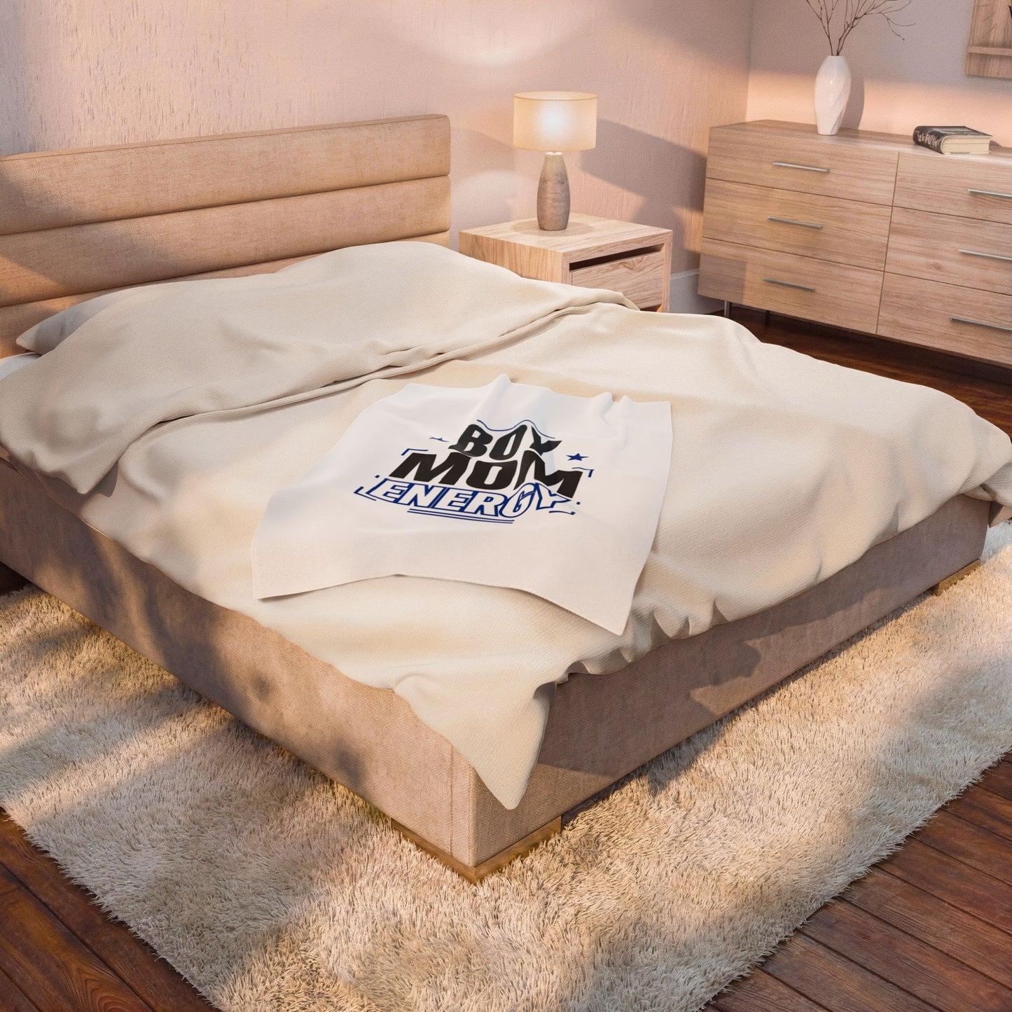 Boy Mom Energy Velveteen Plush Blanket | Minimal Typographic Mom, Mother’s Day