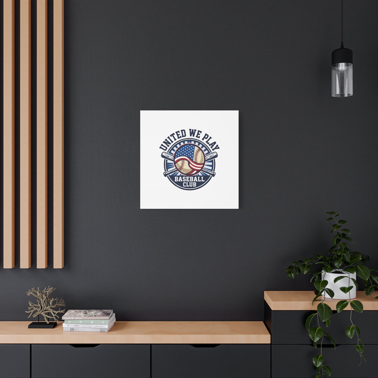 United We Play Baseball Club Canvas | Patriotic Baseball Graphic, Vintage Ballpark Aesthetic