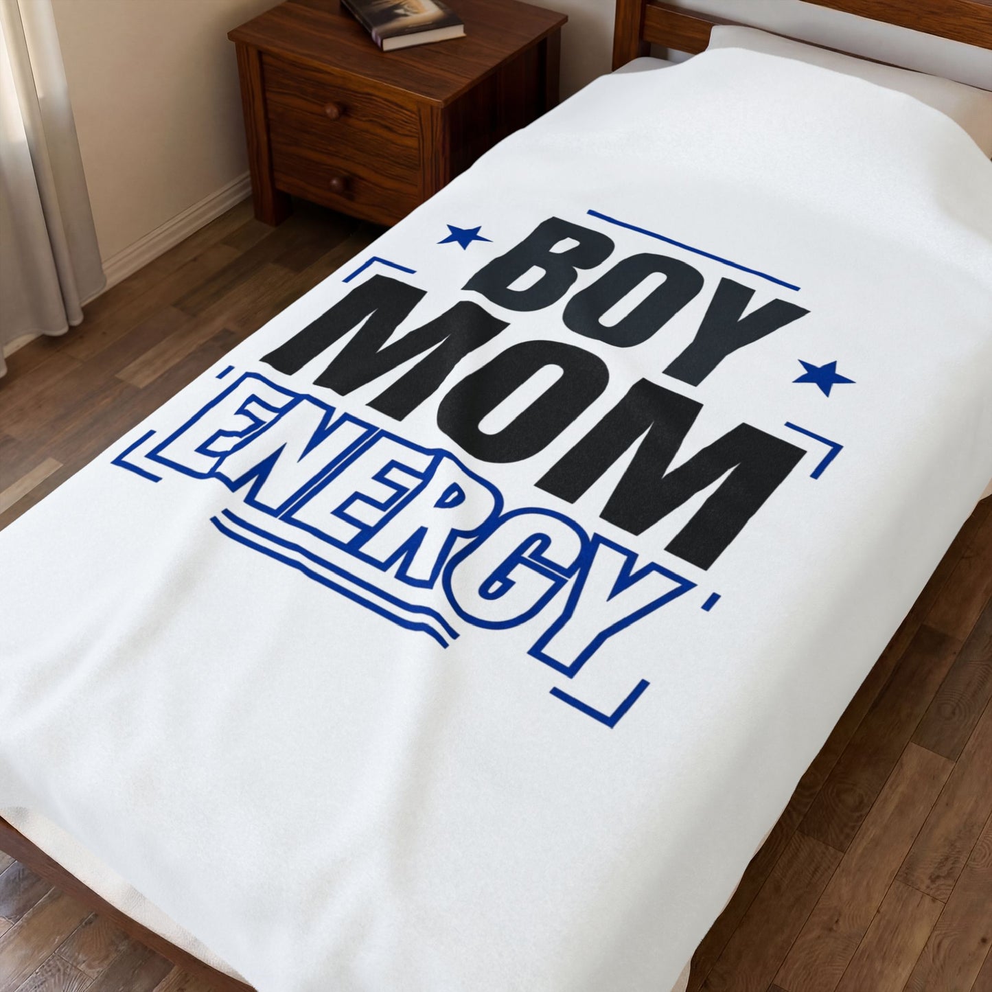 Boy Mom Energy Velveteen Plush Blanket | Minimal Typographic Mom, Mother’s Day