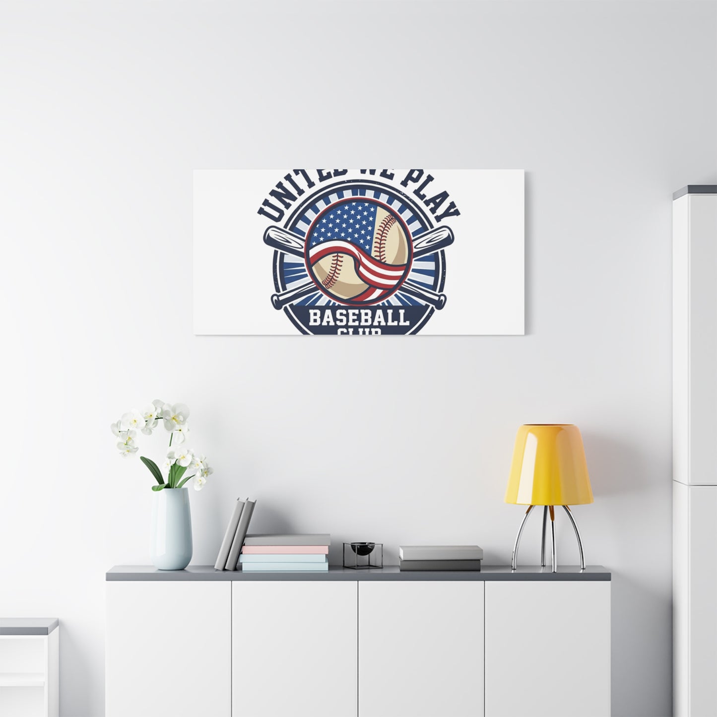United We Play Baseball Club Canvas | Patriotic Baseball Graphic, Vintage Ballpark Aesthetic