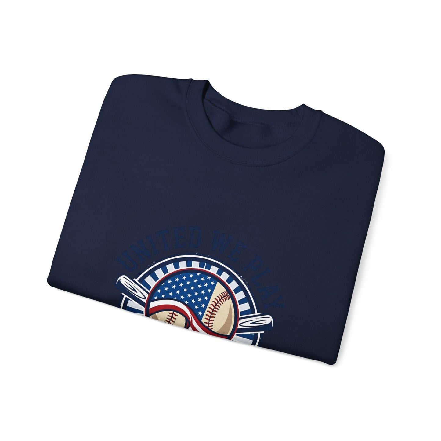 United We Play Baseball Club Sweatshirt | patriotic baseball graphic, vintage ballpark aesthetic