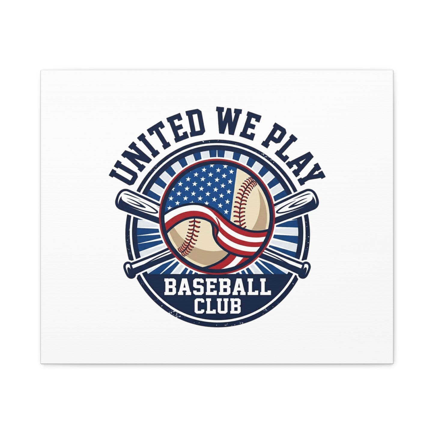 United We Play Baseball Club Canvas | Patriotic Baseball Graphic, Vintage Ballpark Aesthetic