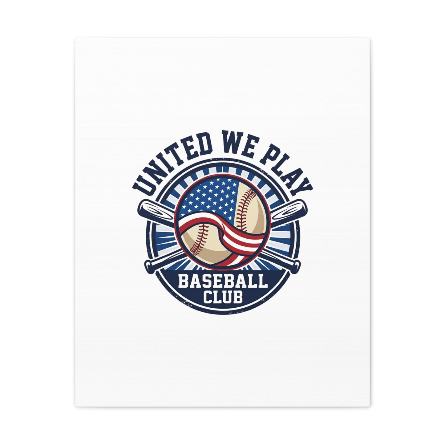 United We Play Baseball Club Canvas | Patriotic Baseball Graphic, Vintage Ballpark Aesthetic