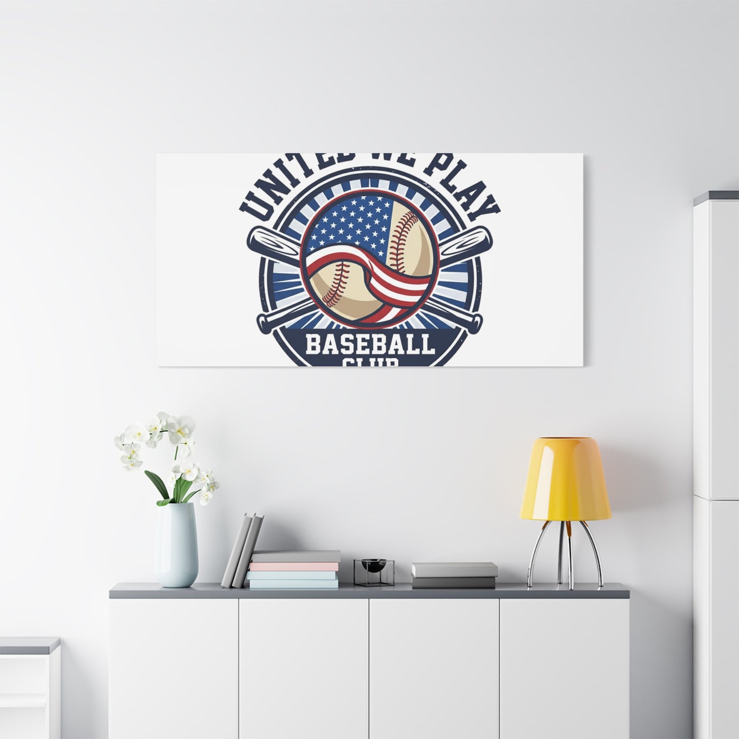 United We Play Baseball Club Canvas | Patriotic Baseball Graphic, Vintage Ballpark Aesthetic