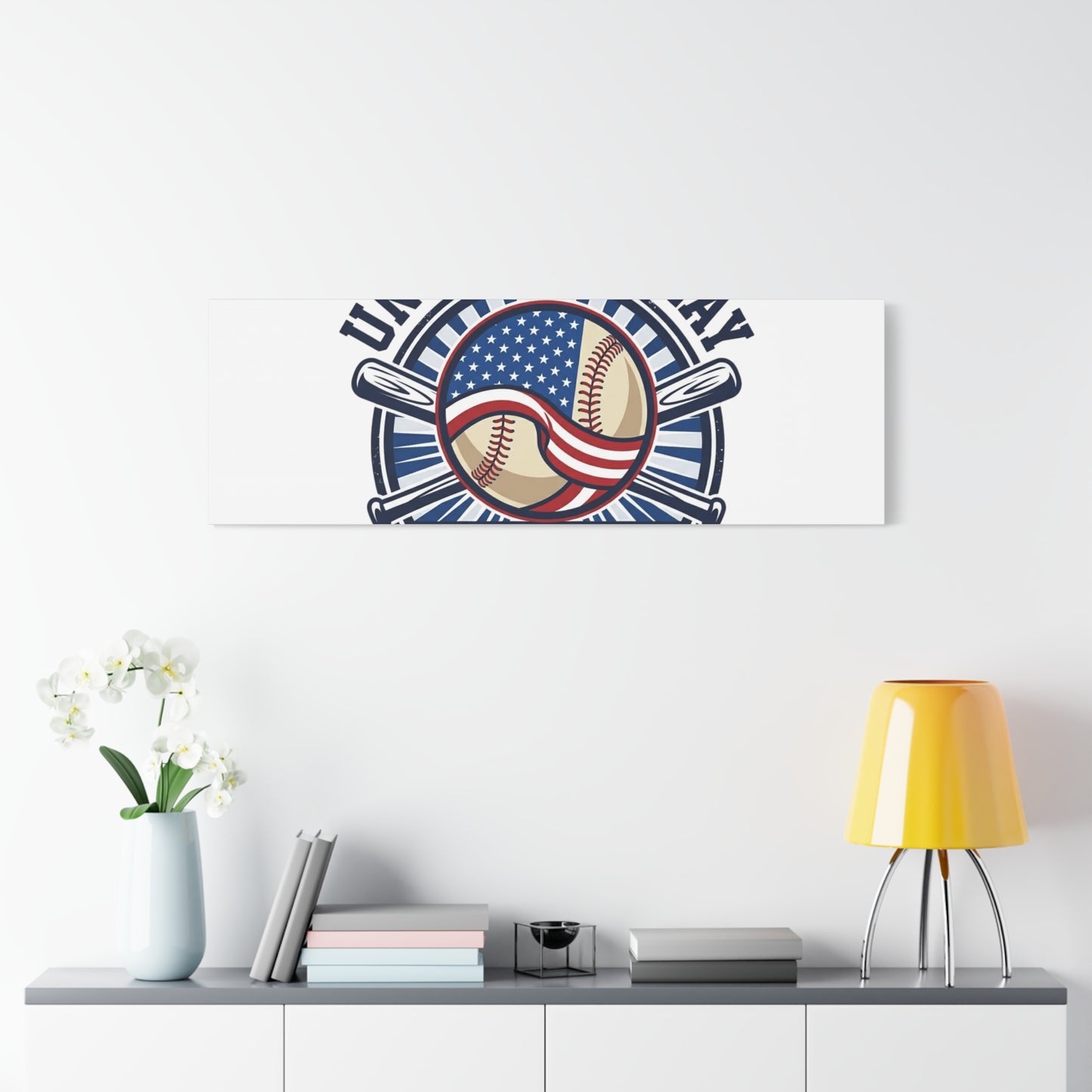 United We Play Baseball Club Canvas | Patriotic Baseball Graphic, Vintage Ballpark Aesthetic