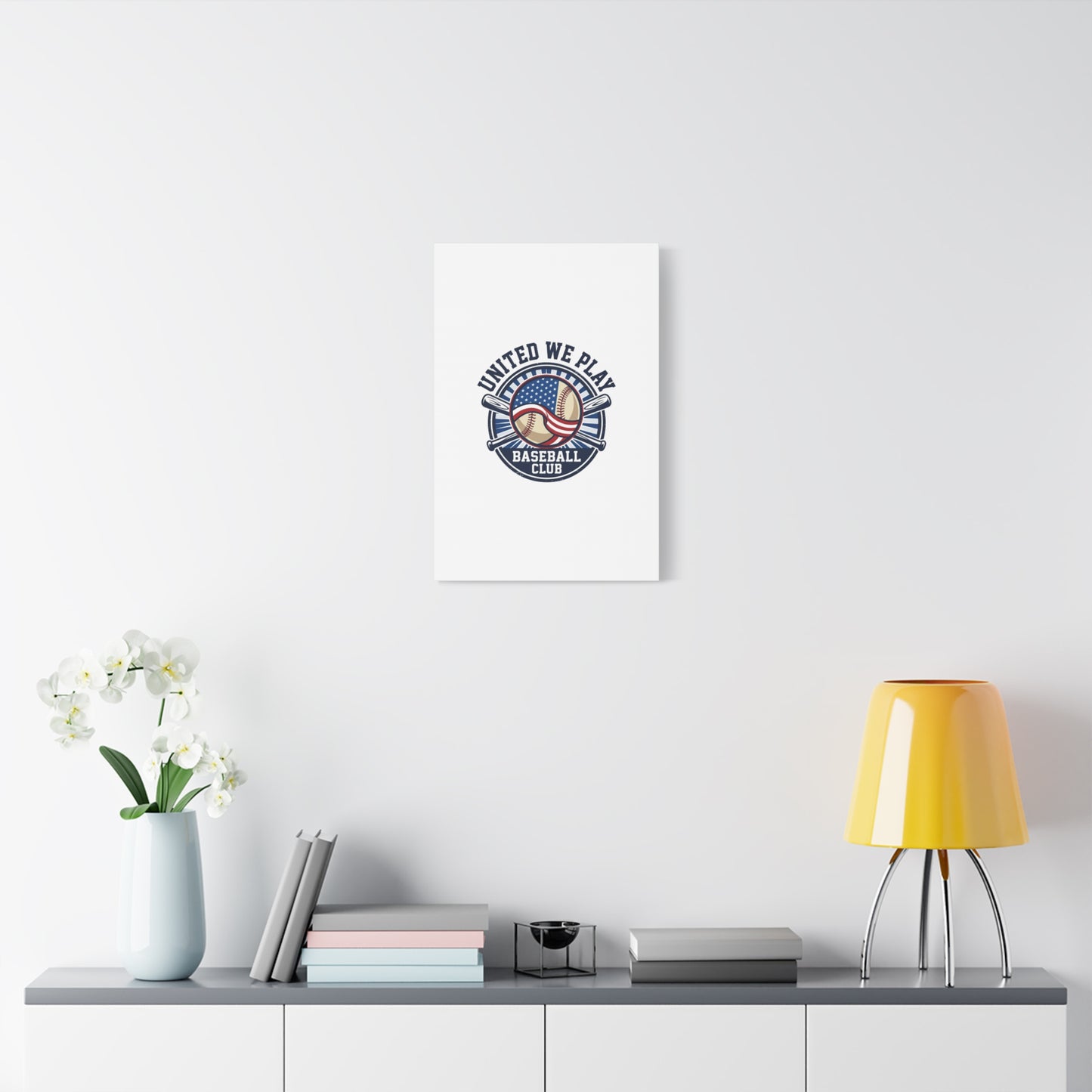 United We Play Baseball Club Canvas | Patriotic Baseball Graphic, Vintage Ballpark Aesthetic