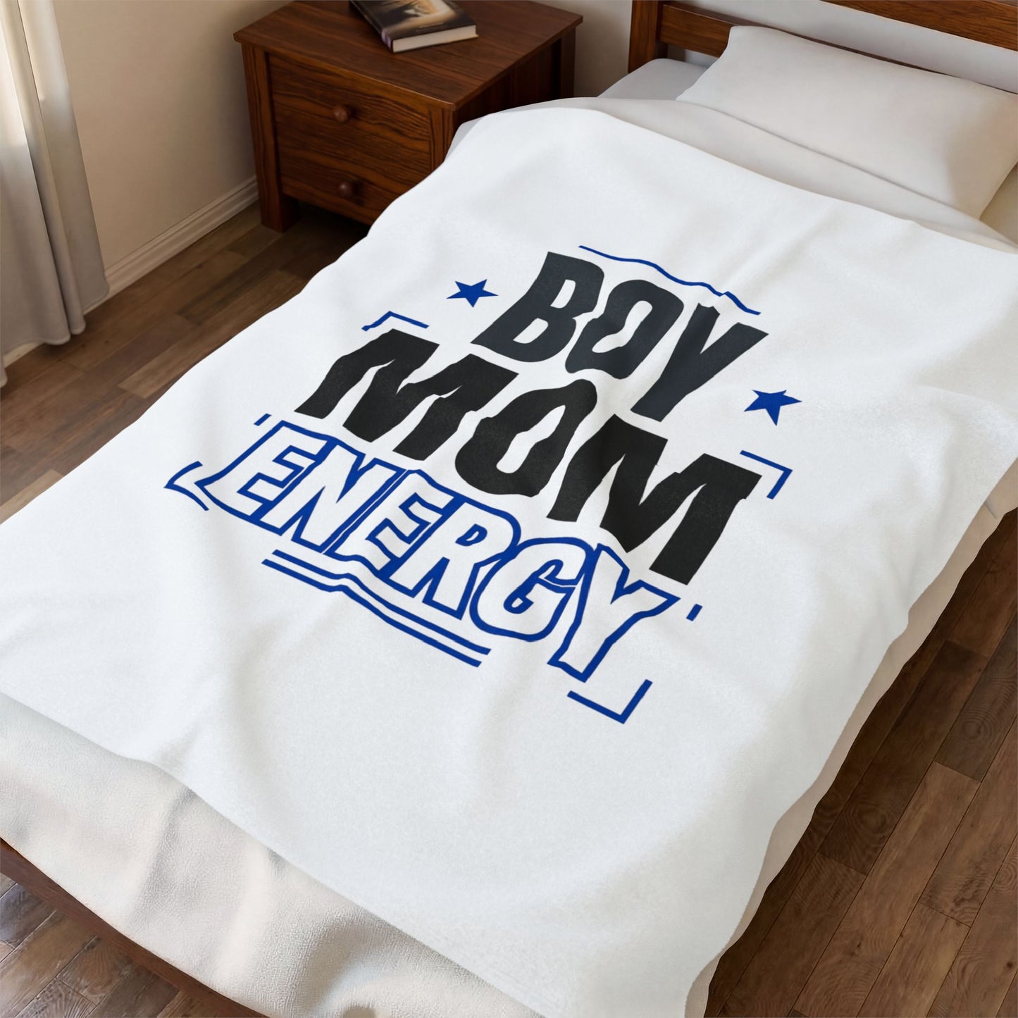 Boy Mom Energy Velveteen Plush Blanket | Minimal Typographic Mom, Mother’s Day