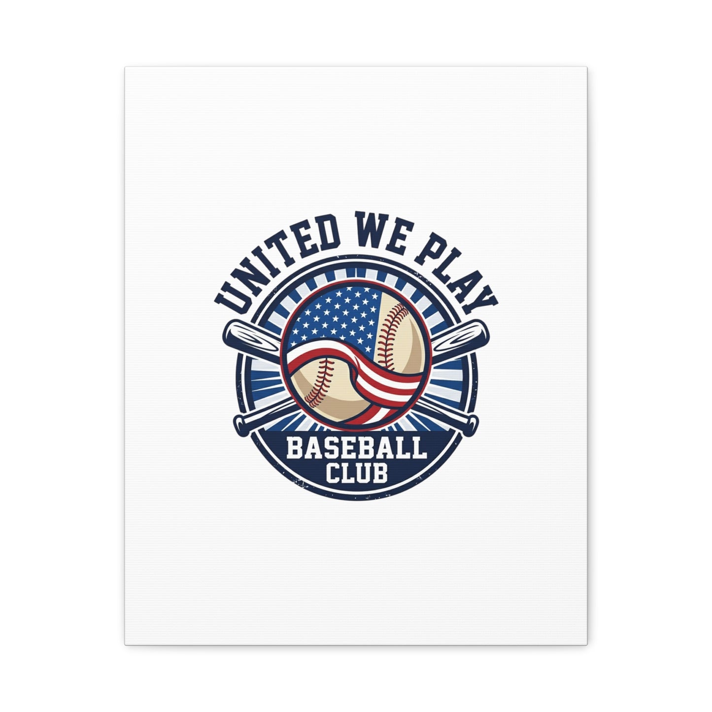 United We Play Baseball Club Canvas | Patriotic Baseball Graphic, Vintage Ballpark Aesthetic