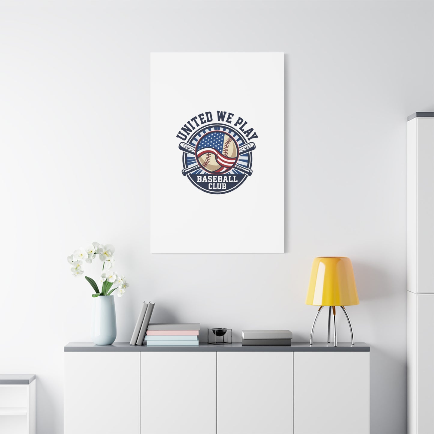 United We Play Baseball Club Canvas | Patriotic Baseball Graphic, Vintage Ballpark Aesthetic