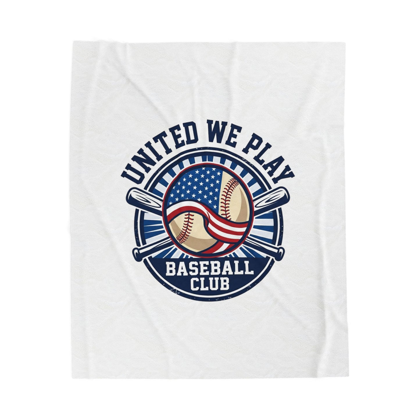 United We Play Baseball Club Velveteen Plush Blanket | patriotic baseball graphic, vintage ballpark aesthetic