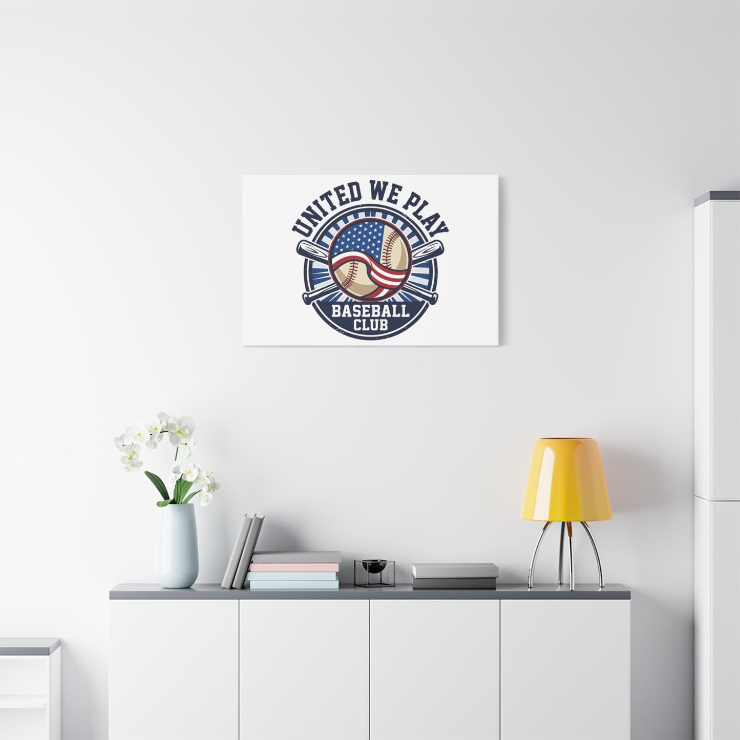 United We Play Baseball Club Canvas | Patriotic Baseball Graphic, Vintage Ballpark Aesthetic