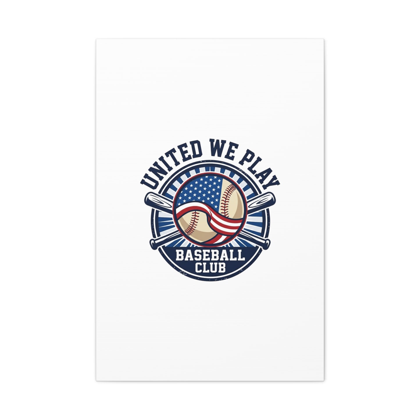 United We Play Baseball Club Canvas | Patriotic Baseball Graphic, Vintage Ballpark Aesthetic