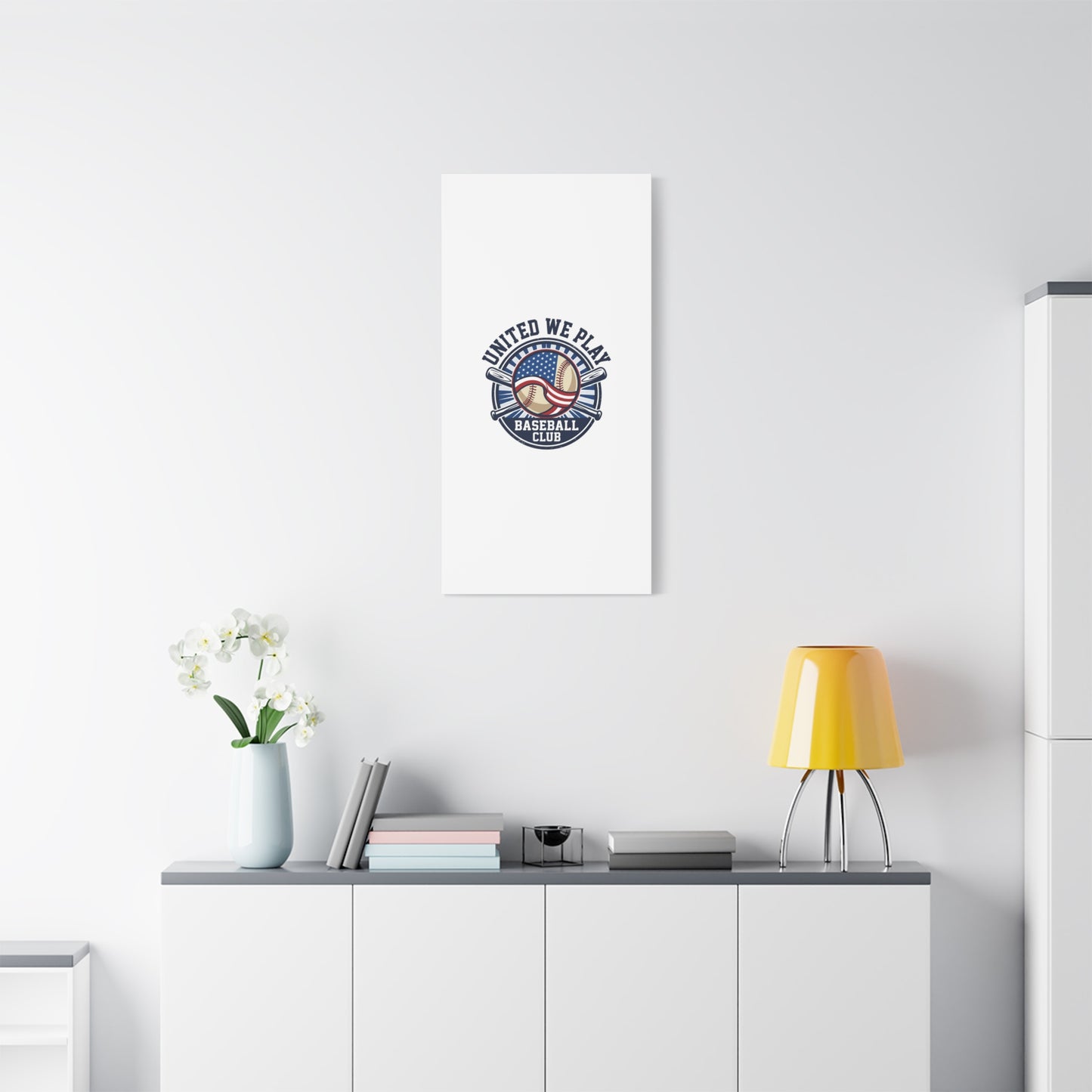 United We Play Baseball Club Canvas | Patriotic Baseball Graphic, Vintage Ballpark Aesthetic