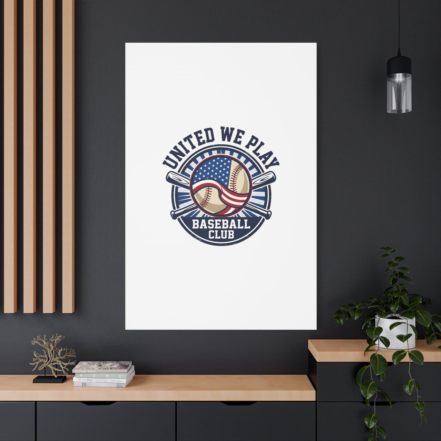 United We Play Baseball Club Canvas | Patriotic Baseball Graphic, Vintage Ballpark Aesthetic