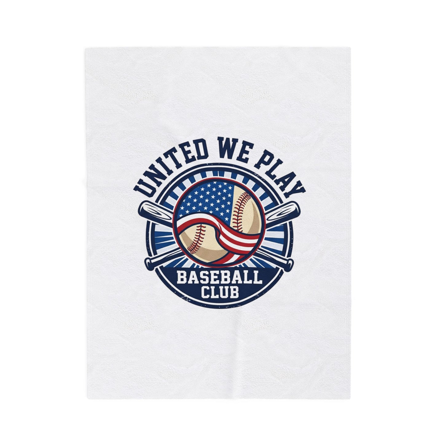 United We Play Baseball Club Velveteen Plush Blanket | patriotic baseball graphic, vintage ballpark aesthetic