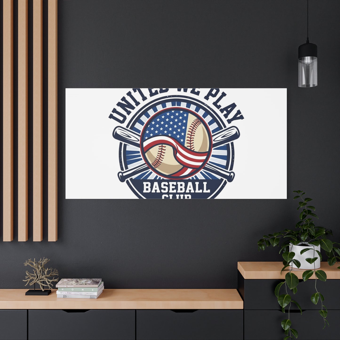 United We Play Baseball Club Canvas | Patriotic Baseball Graphic, Vintage Ballpark Aesthetic