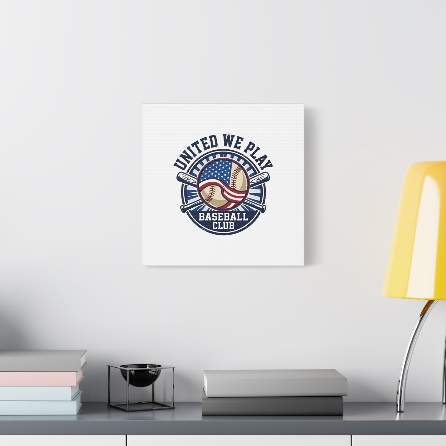 United We Play Baseball Club Canvas | Patriotic Baseball Graphic, Vintage Ballpark Aesthetic