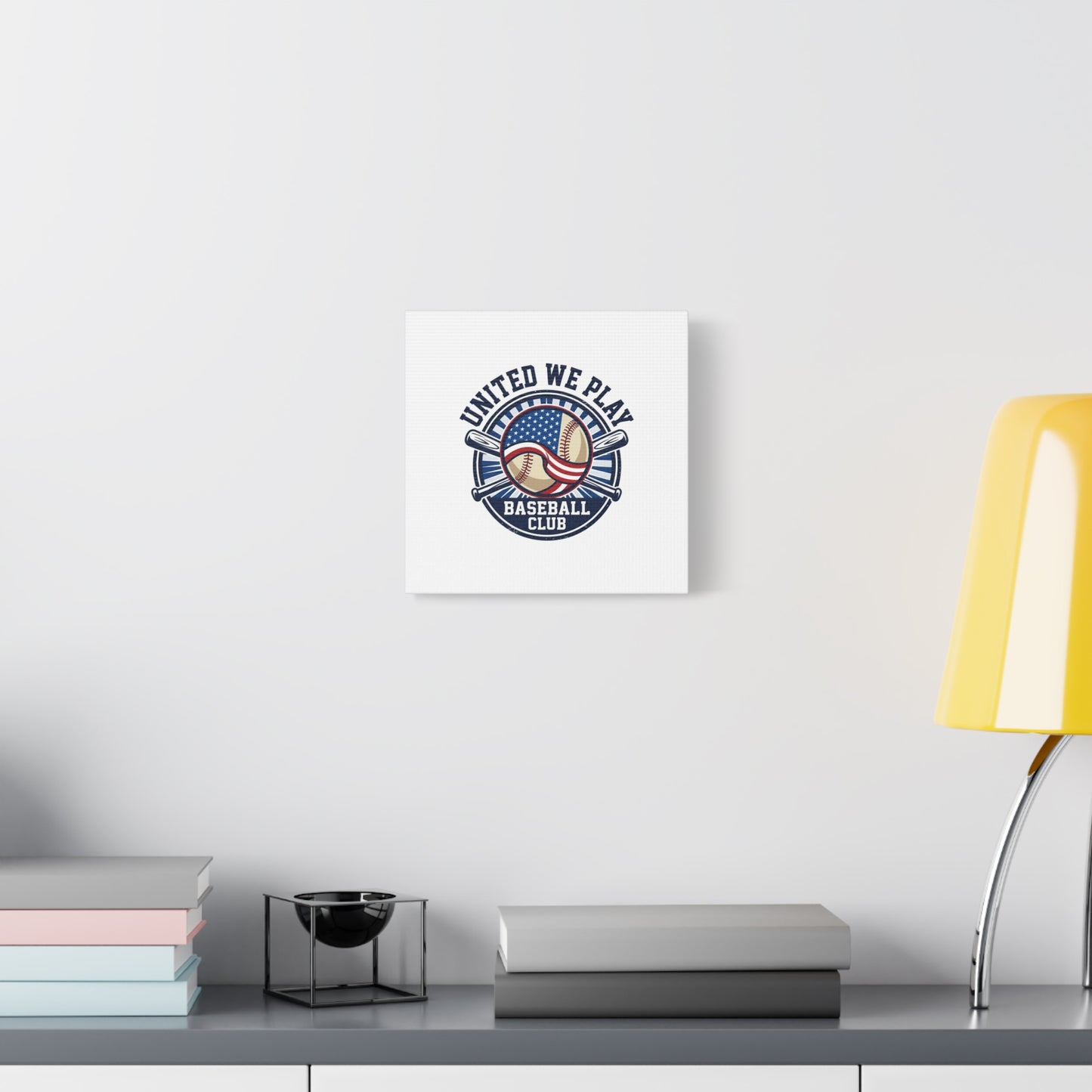 United We Play Baseball Club Canvas | Patriotic Baseball Graphic, Vintage Ballpark Aesthetic