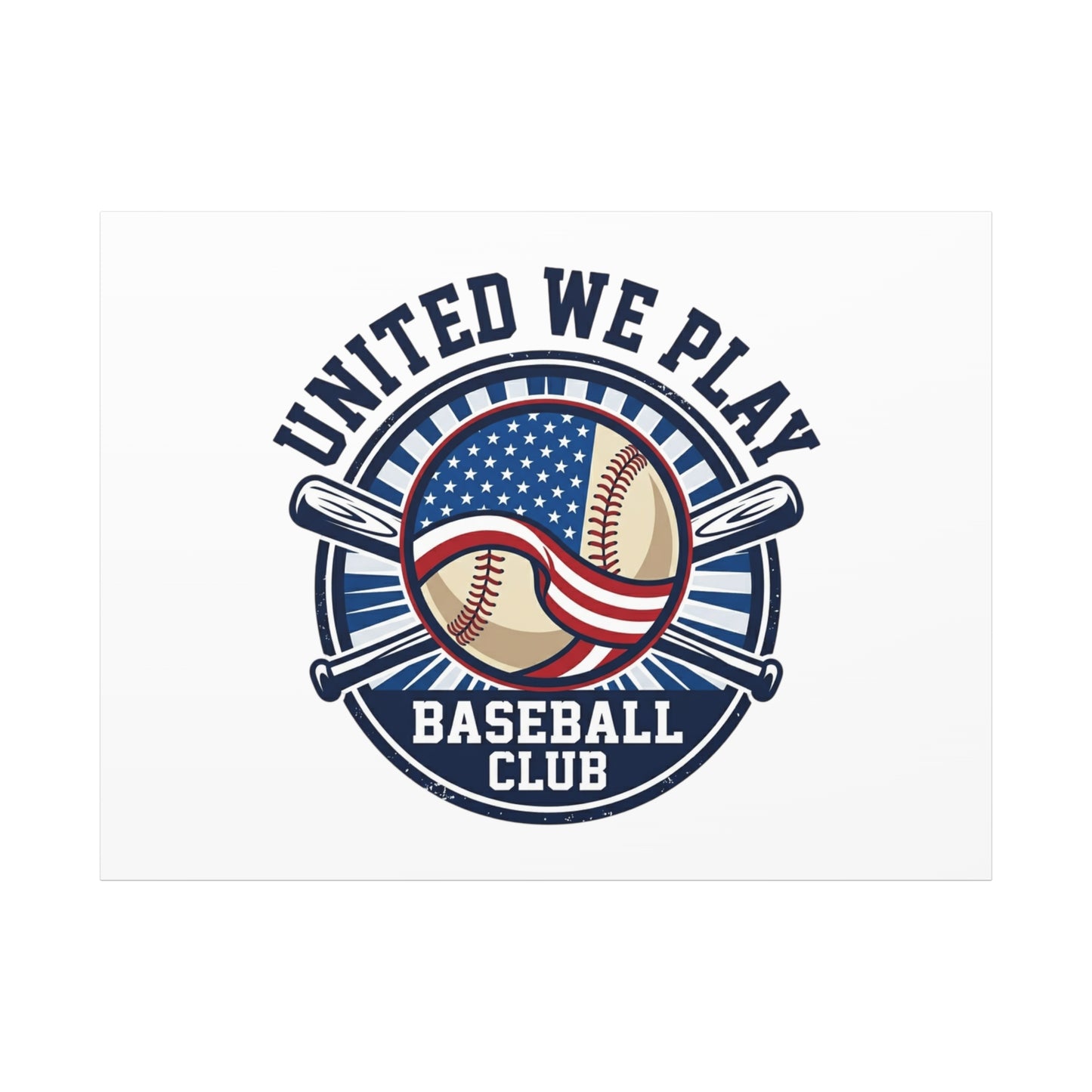 United We Play Baseball Club Canvas | Patriotic Baseball Graphic, Vintage Ballpark Aesthetic