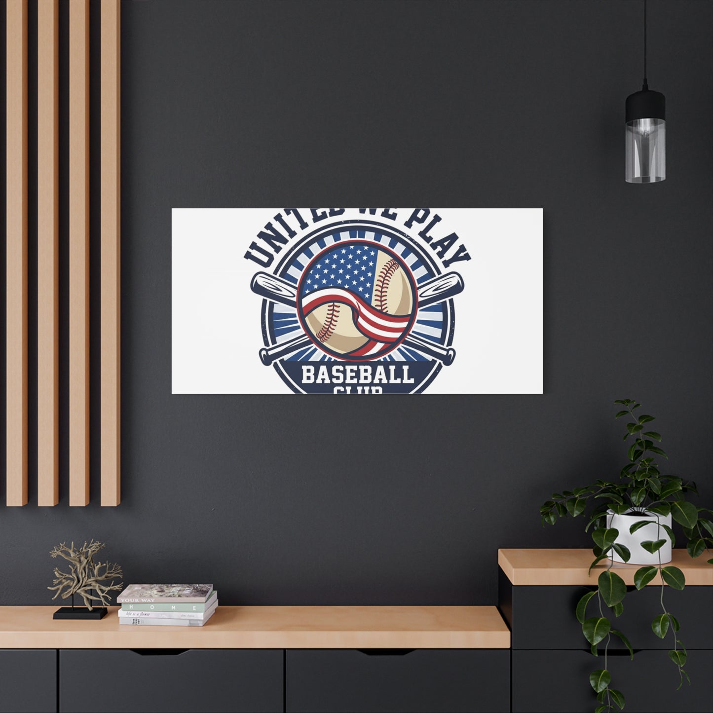 United We Play Baseball Club Canvas | Patriotic Baseball Graphic, Vintage Ballpark Aesthetic