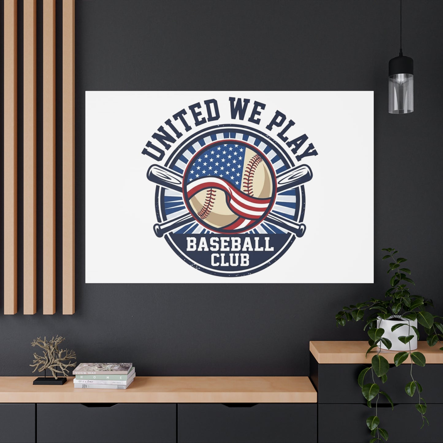United We Play Baseball Club Canvas | Patriotic Baseball Graphic, Vintage Ballpark Aesthetic