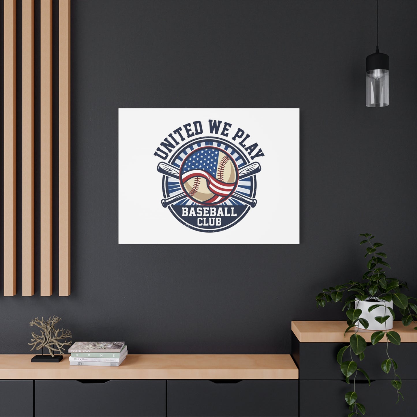 United We Play Baseball Club Canvas | Patriotic Baseball Graphic, Vintage Ballpark Aesthetic
