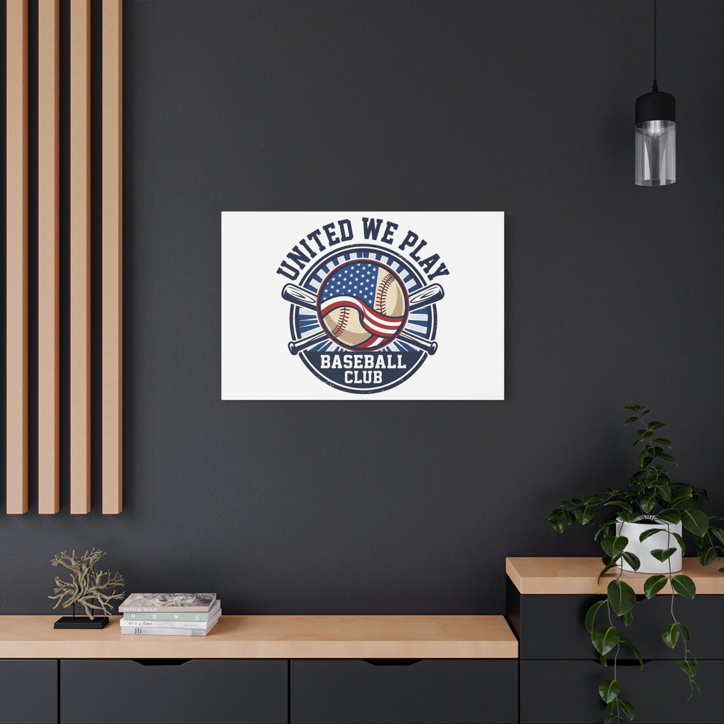 United We Play Baseball Club Canvas | Patriotic Baseball Graphic, Vintage Ballpark Aesthetic