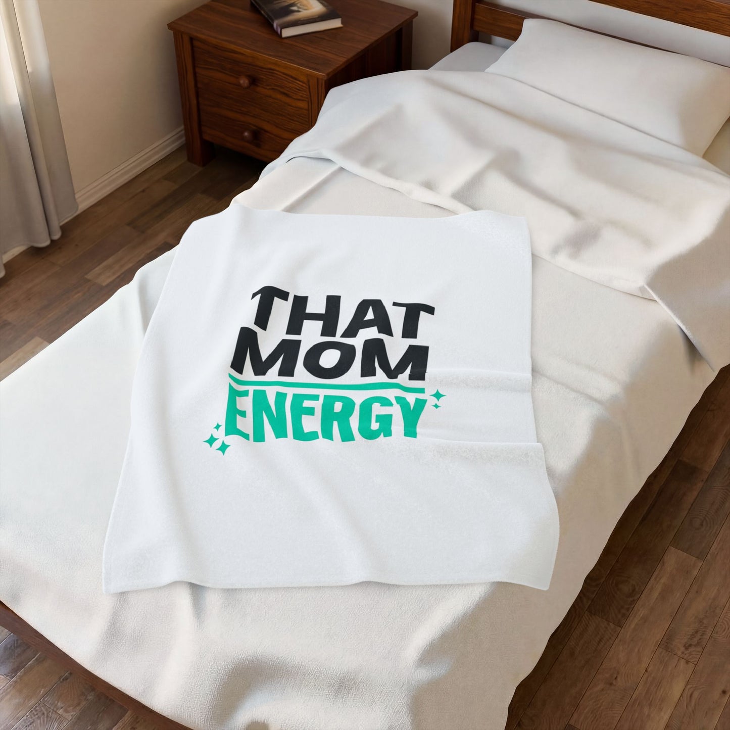 That Mom Energy Velveteen Plush Blanket | Minimal Typographic Mom, Mother's Day Mom Decor