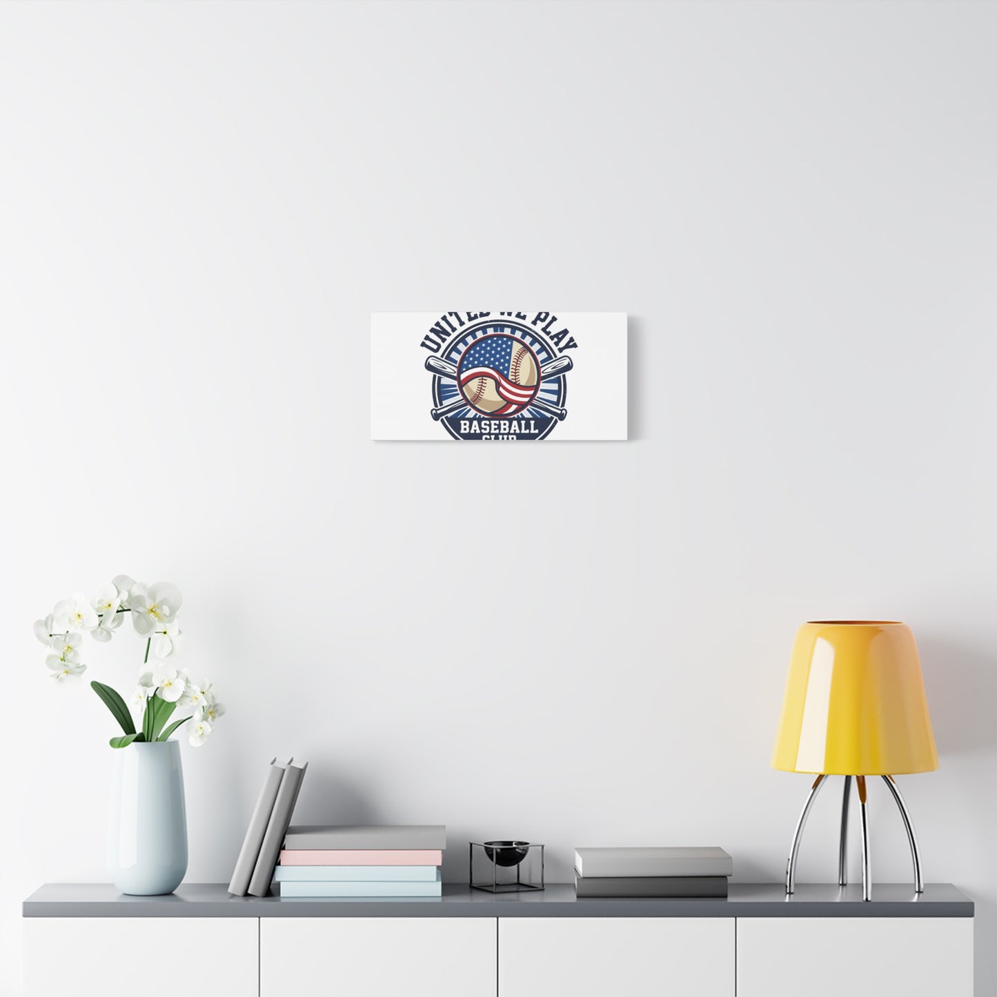 United We Play Baseball Club Canvas | Patriotic Baseball Graphic, Vintage Ballpark Aesthetic