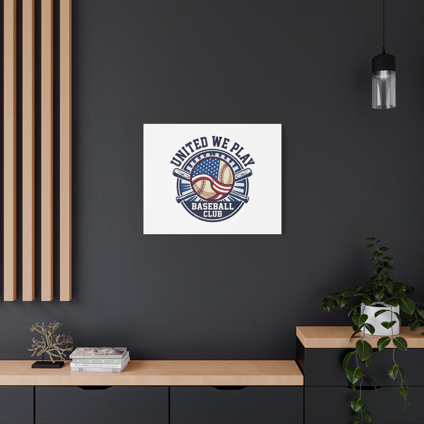 United We Play Baseball Club Canvas | Patriotic Baseball Graphic, Vintage Ballpark Aesthetic