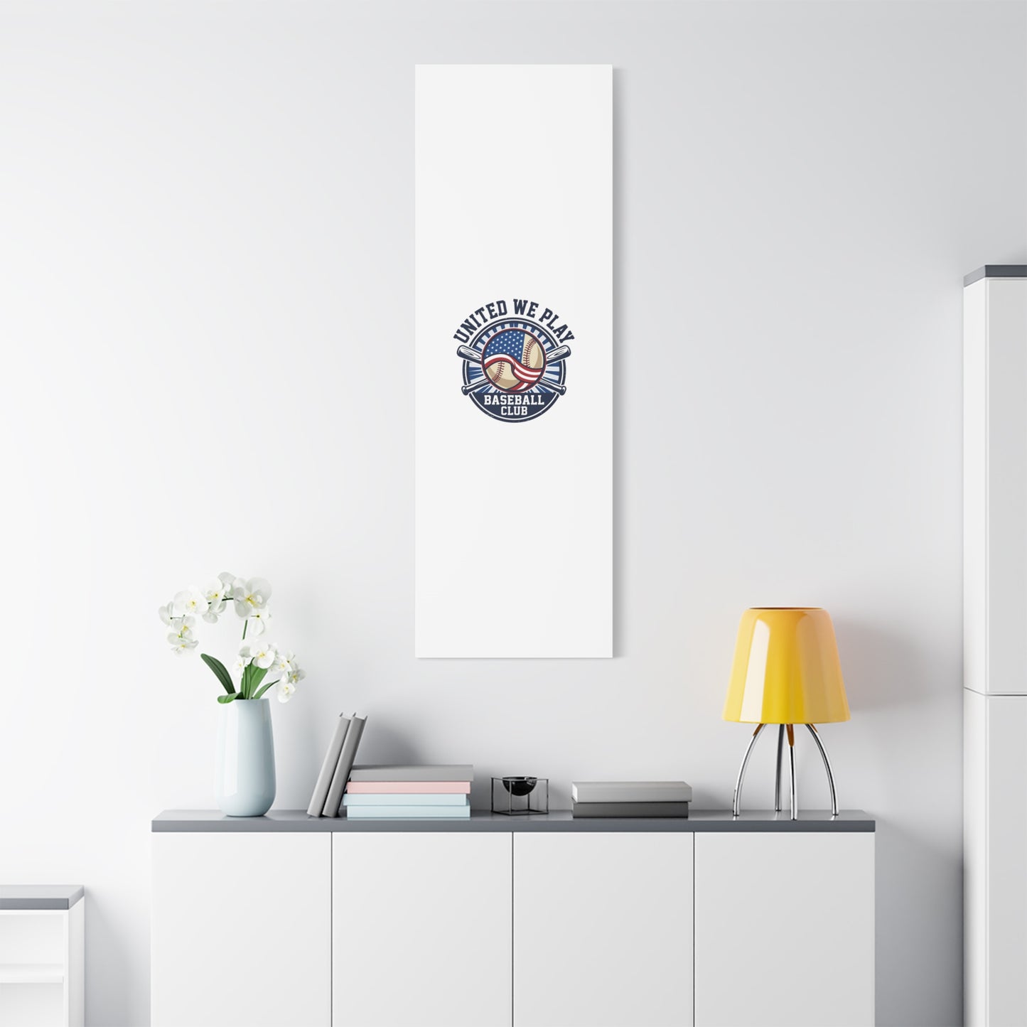 United We Play Baseball Club Canvas | Patriotic Baseball Graphic, Vintage Ballpark Aesthetic