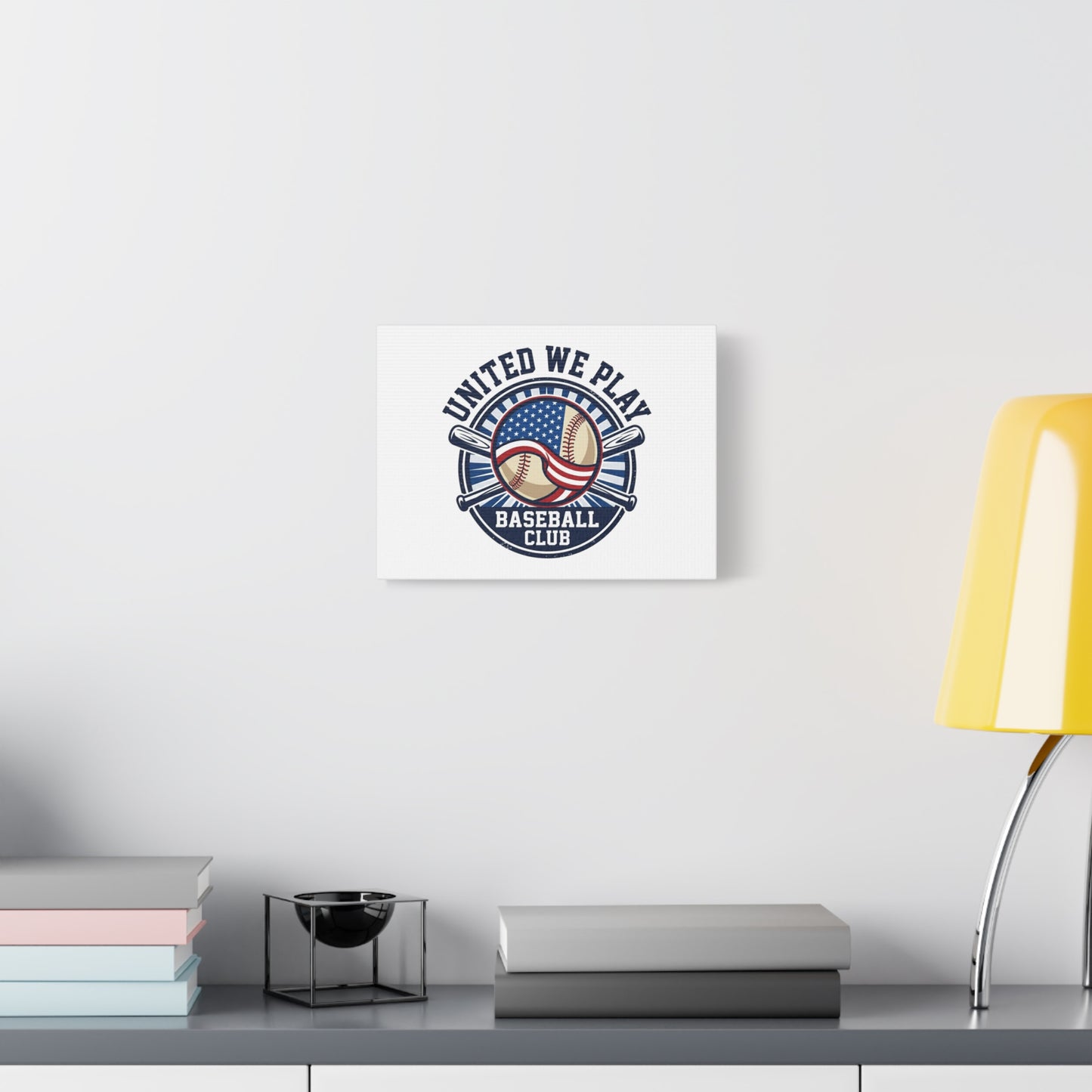 United We Play Baseball Club Canvas | Patriotic Baseball Graphic, Vintage Ballpark Aesthetic