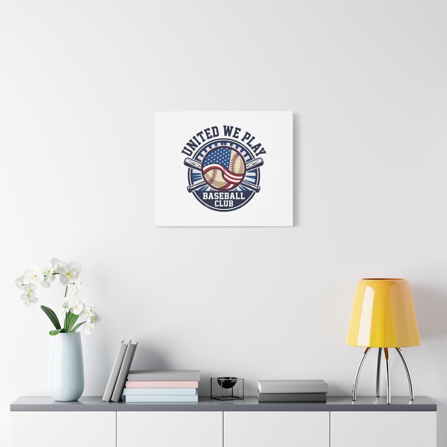 United We Play Baseball Club Canvas | Patriotic Baseball Graphic, Vintage Ballpark Aesthetic