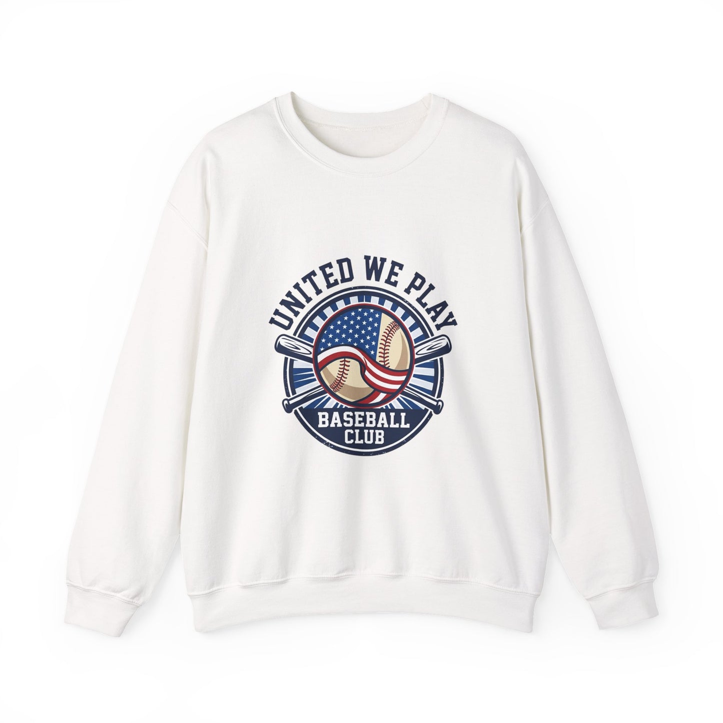 United We Play Baseball Club Sweatshirt | patriotic baseball graphic, vintage ballpark aesthetic