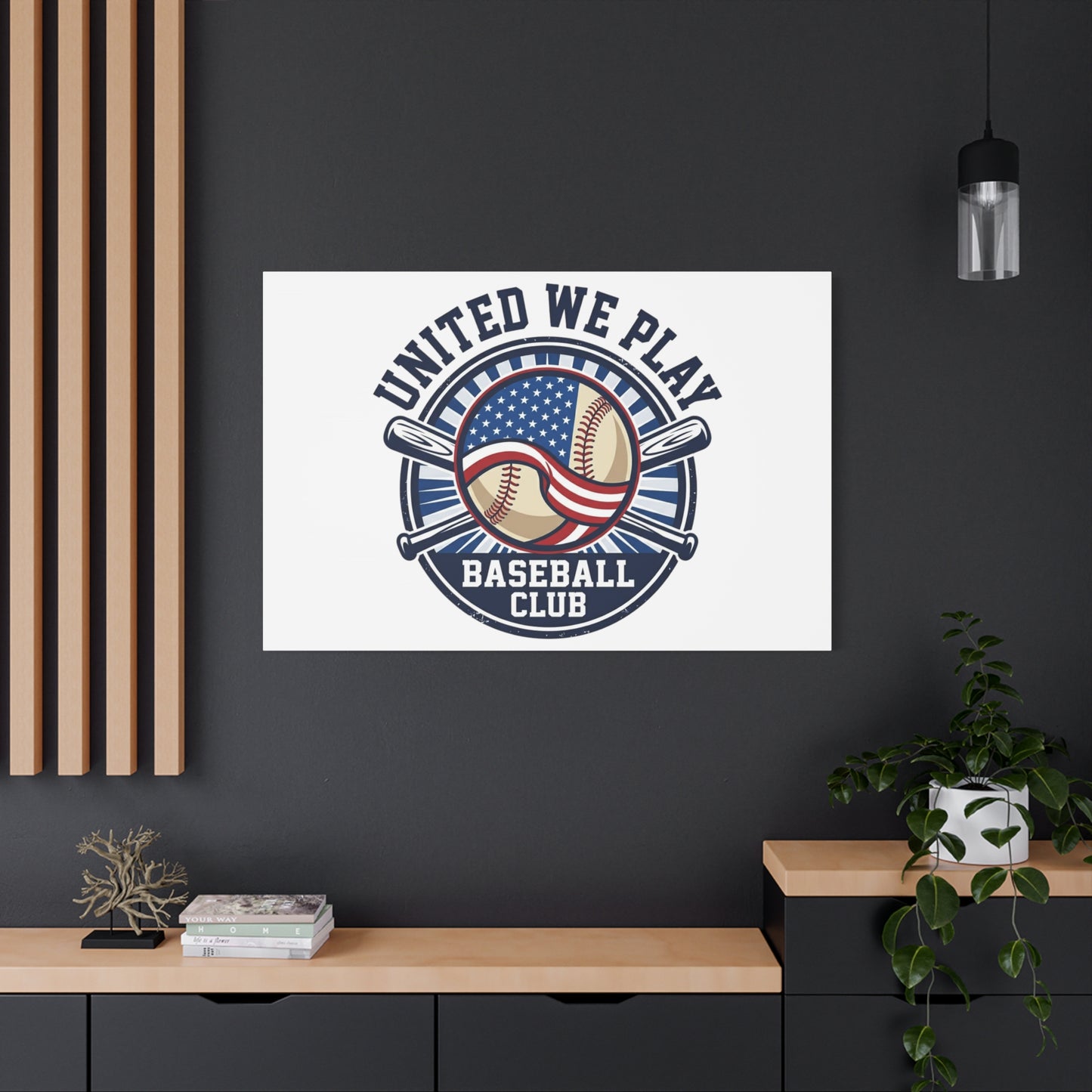 United We Play Baseball Club Canvas | Patriotic Baseball Graphic, Vintage Ballpark Aesthetic