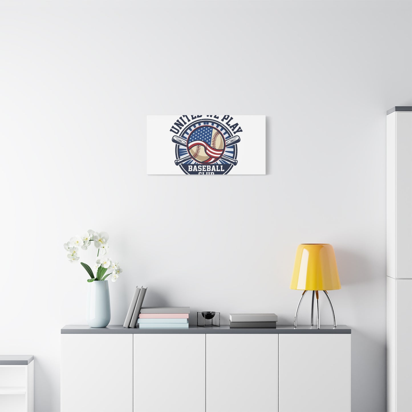 United We Play Baseball Club Canvas | Patriotic Baseball Graphic, Vintage Ballpark Aesthetic