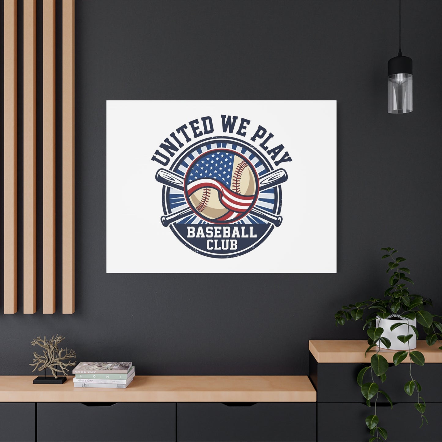 United We Play Baseball Club Canvas | Patriotic Baseball Graphic, Vintage Ballpark Aesthetic