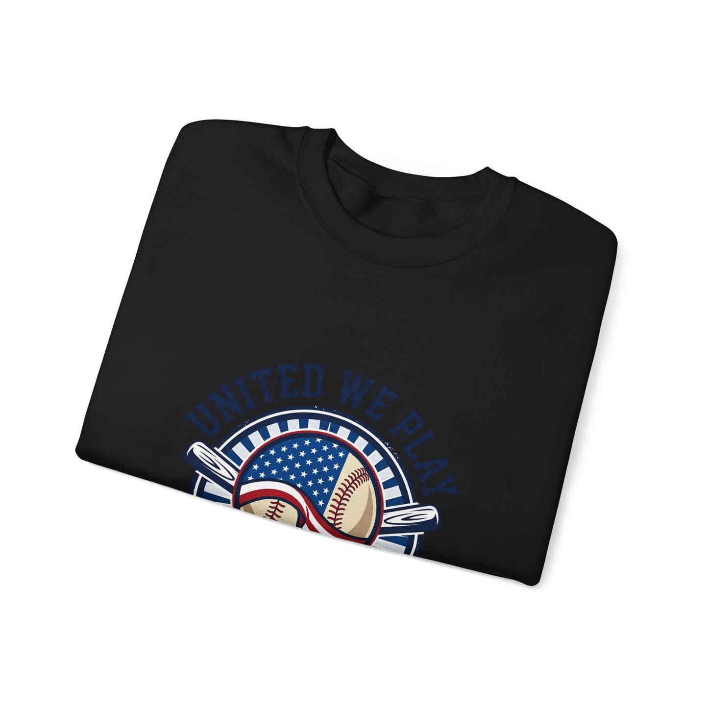 United We Play Baseball Club Sweatshirt | patriotic baseball graphic, vintage ballpark aesthetic