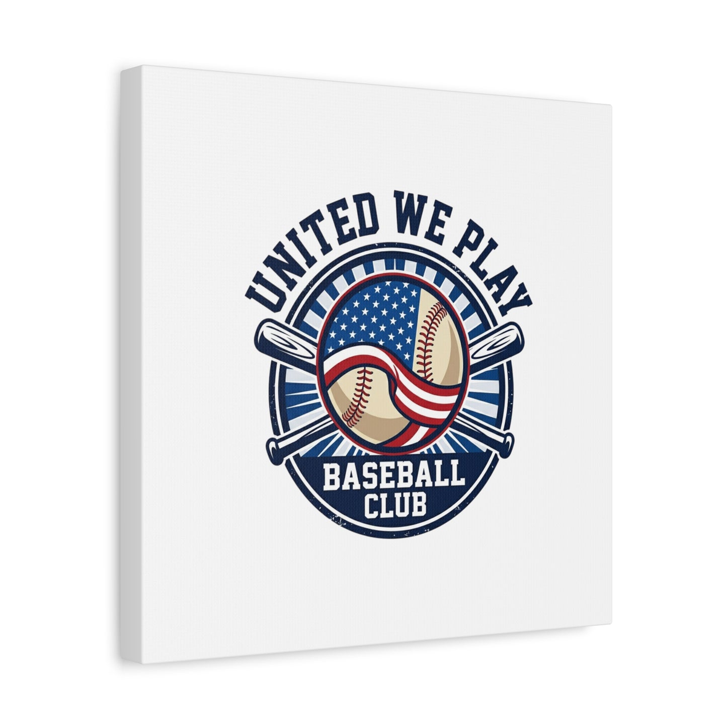 United We Play Baseball Club Canvas | Patriotic Baseball Graphic, Vintage Ballpark Aesthetic