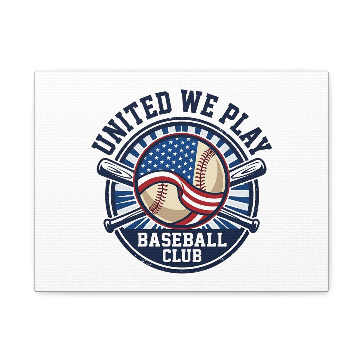 United We Play Baseball Club Canvas | Patriotic Baseball Graphic, Vintage Ballpark Aesthetic