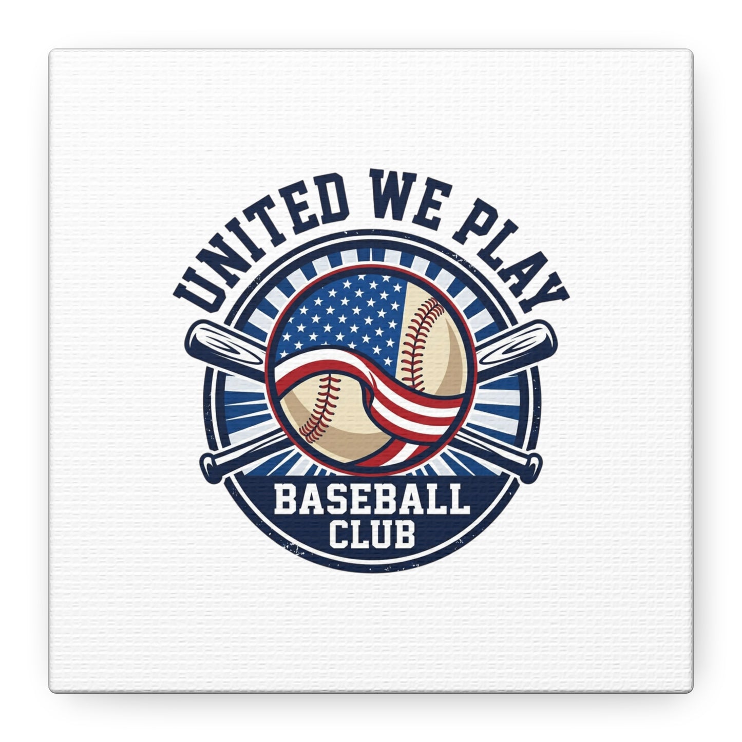 United We Play Baseball Club Canvas | Patriotic Baseball Graphic, Vintage Ballpark Aesthetic