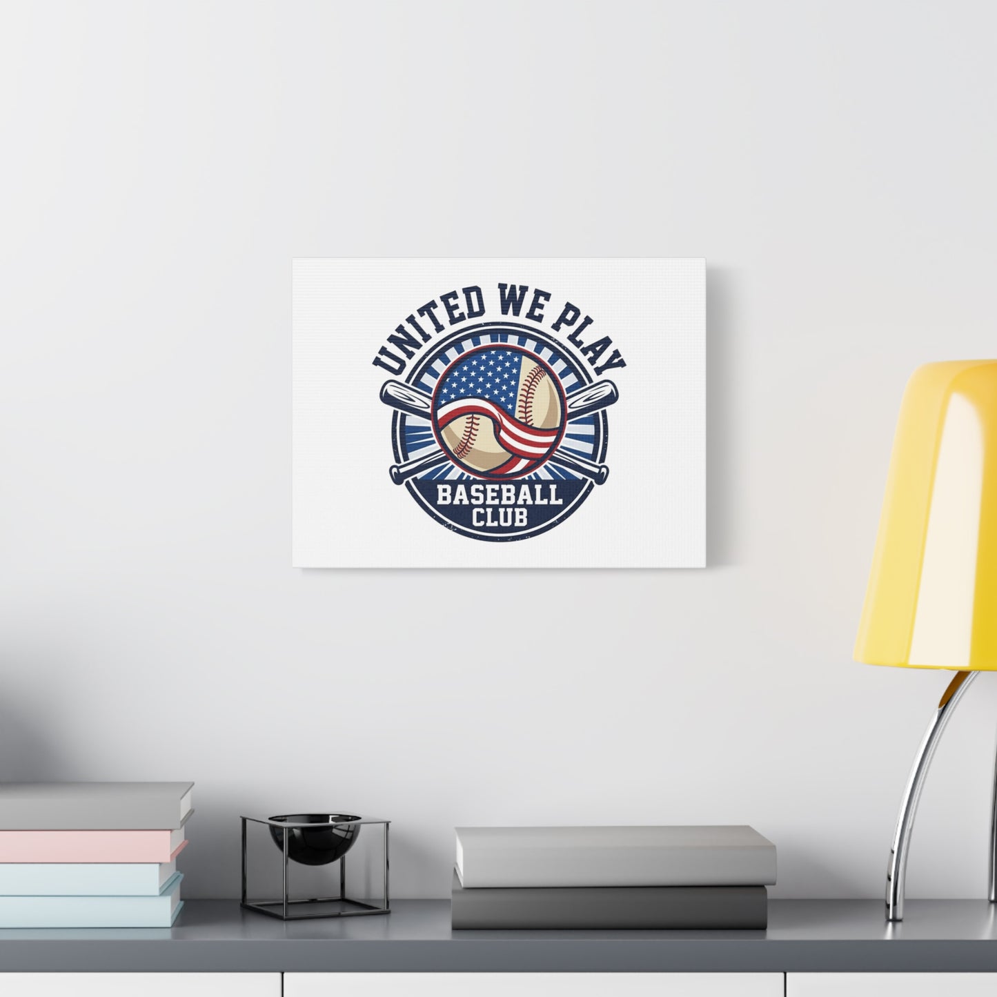 United We Play Baseball Club Canvas | Patriotic Baseball Graphic, Vintage Ballpark Aesthetic