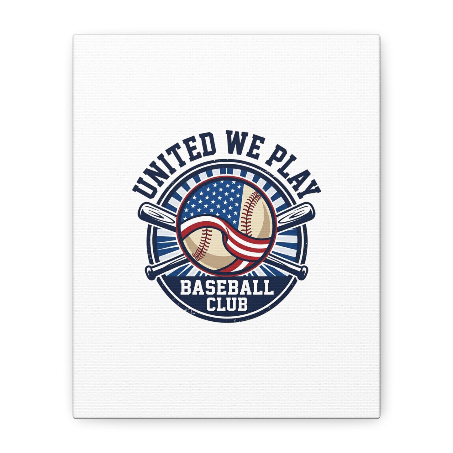 United We Play Baseball Club Canvas | Patriotic Baseball Graphic, Vintage Ballpark Aesthetic