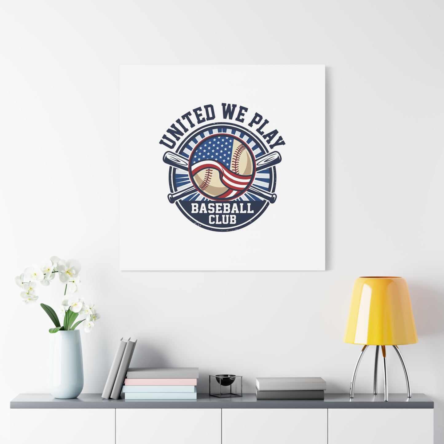 United We Play Baseball Club Canvas | Patriotic Baseball Graphic, Vintage Ballpark Aesthetic