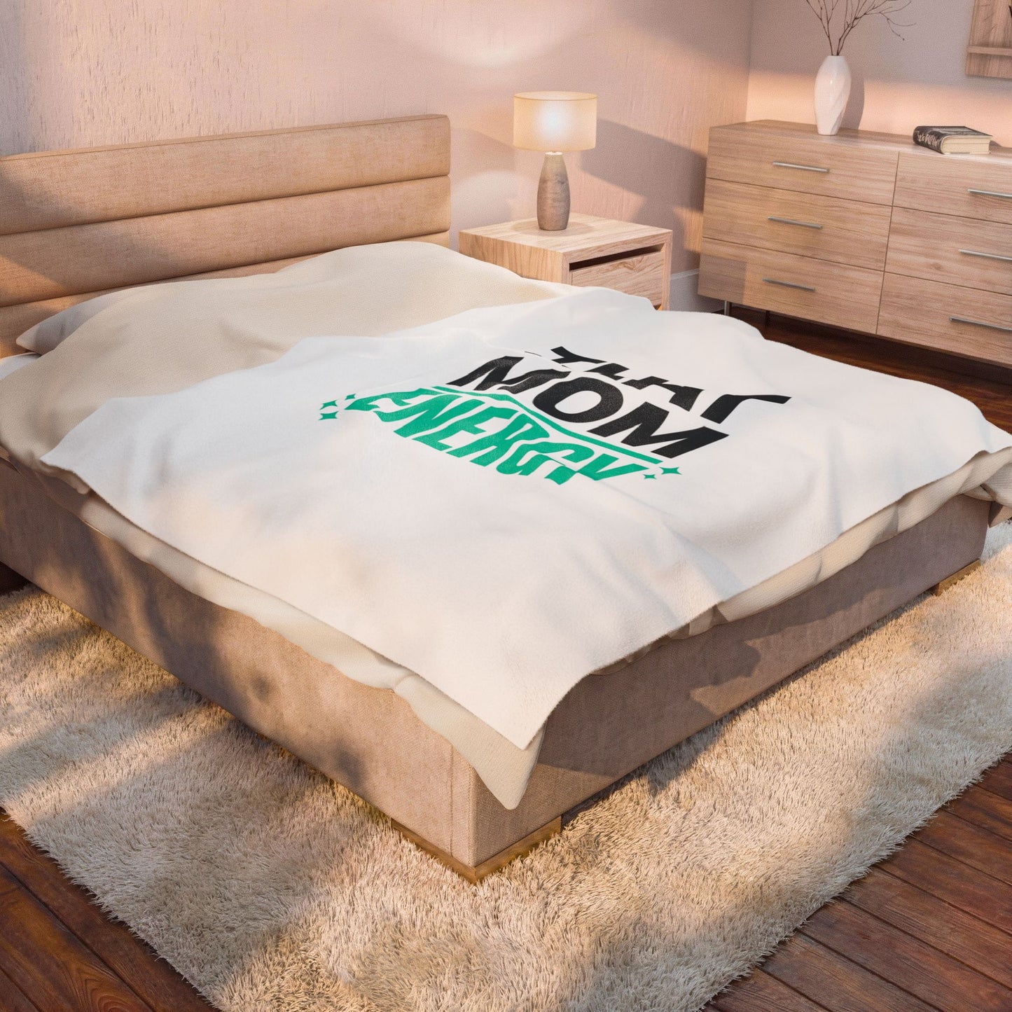 That Mom Energy Velveteen Plush Blanket | Minimal Typographic Mom, Mother's Day Mom Decor