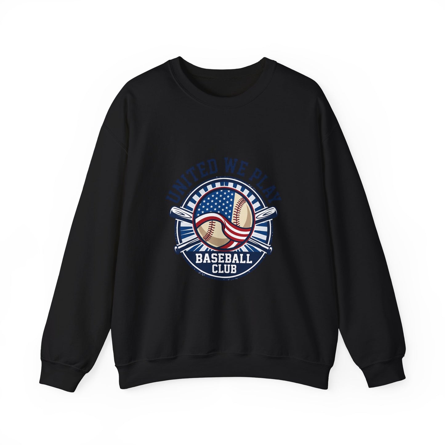 United We Play Baseball Club Sweatshirt | patriotic baseball graphic, vintage ballpark aesthetic