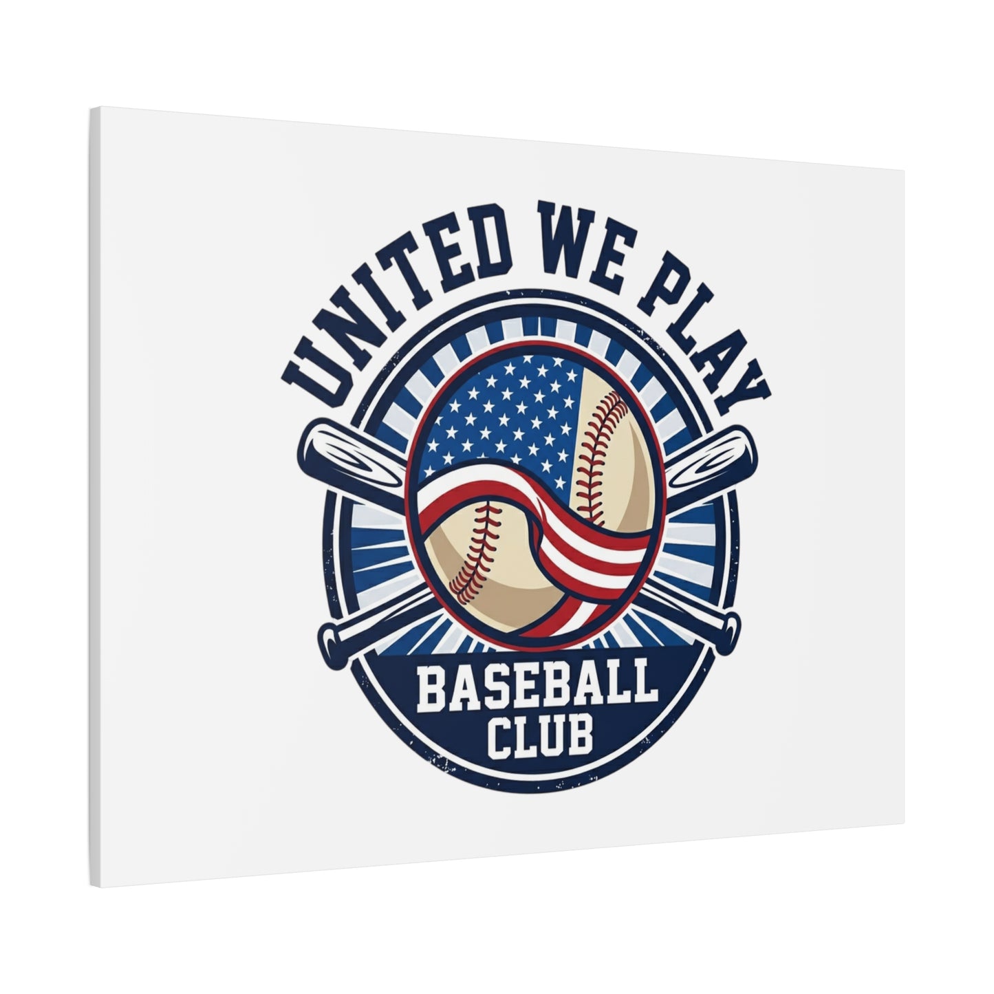 United We Play Baseball Club Canvas | Patriotic Baseball Graphic, Vintage Ballpark Aesthetic