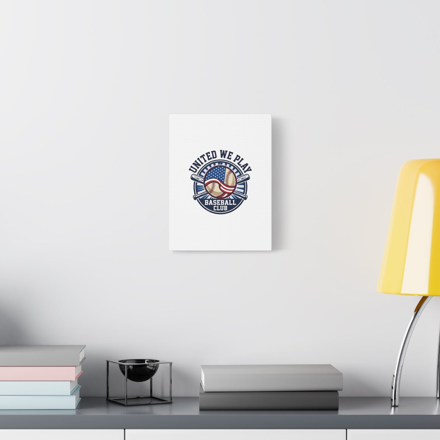 United We Play Baseball Club Canvas | Patriotic Baseball Graphic, Vintage Ballpark Aesthetic