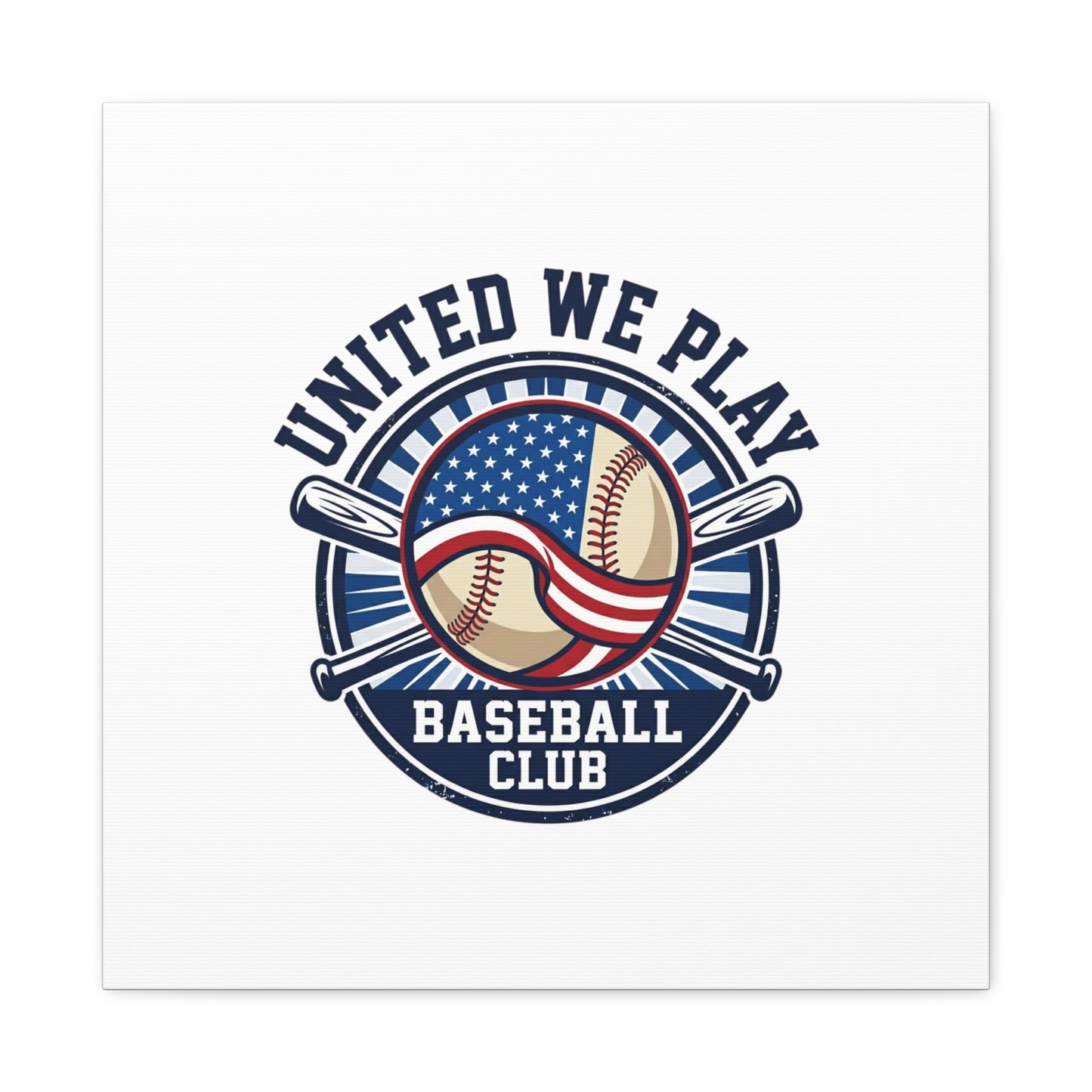 United We Play Baseball Club Canvas | Patriotic Baseball Graphic, Vintage Ballpark Aesthetic